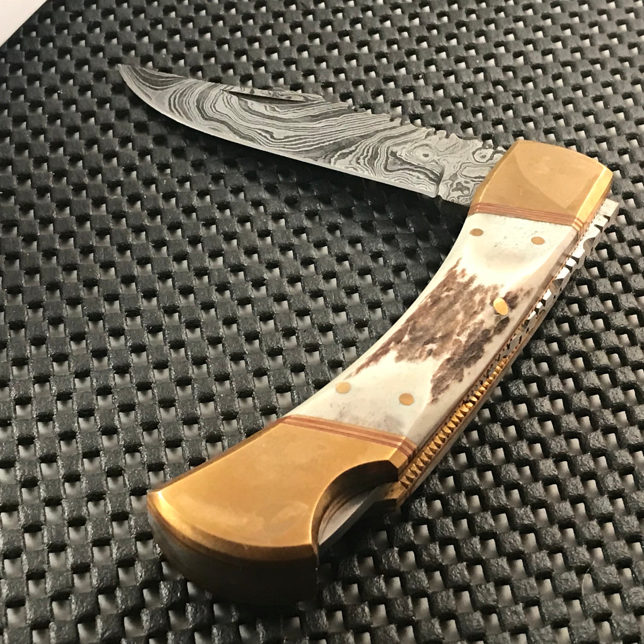 Custom Damascus Folding Pocket Knife with Stag Handle FD-04