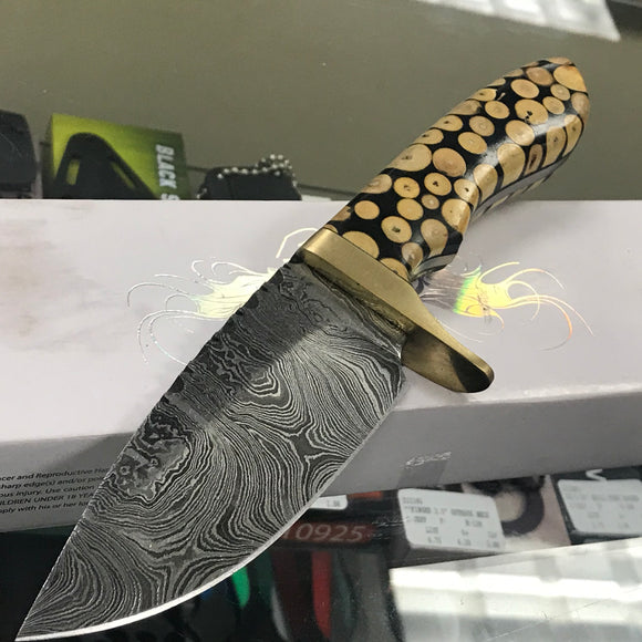 9” Knotted Wood Hunter Damascus Skinning Knife DM-1210