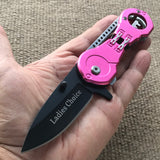 8.0" Ladies Defense Pink Handcuff Spring Assisted Pocket Knife - Frontier Blades