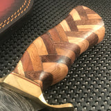 12" Damascus Steel Walnut Olive Wood Braided Sawback Hunting Knife