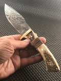 9" Custom Damascus All Handmade Skinning Hunting Knife Stag Handle