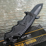 8.5" Tac Force Black Sawback Serrated Rescue Pocket Knife TF-711BK - Frontier Blades
