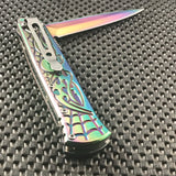 8.5” Tac Force Stiletto Web Skull Assisted Gravedigger Rainbow Outdoor Knife