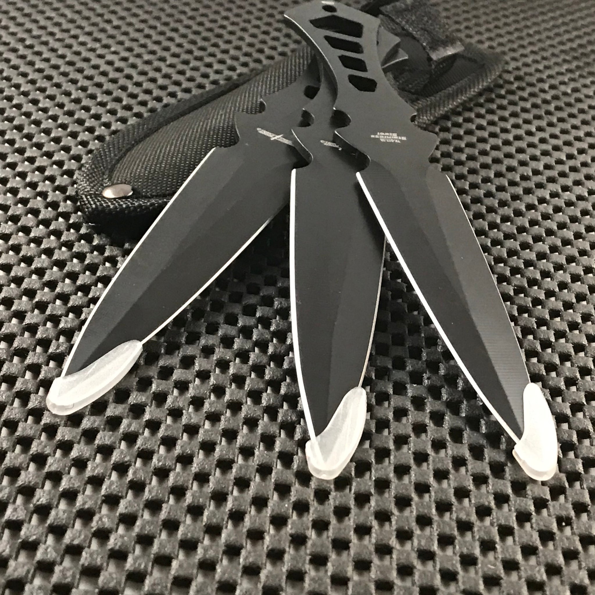 3PC 6.5 Double Edged BLACK Technicolor NINJA KUNAI KNIFE SET OUTDOOR