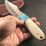 Handmade Custom Real Blue Damascus Steel Skinning Knife