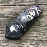 7.75" Pirate Skull Spring Assisted Outdoor Every Day Carry Folding Knife