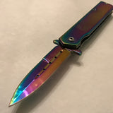 7.25" Spring Assisted Titanium Rainbow Dragon Pocket Knife - Frontier Blades