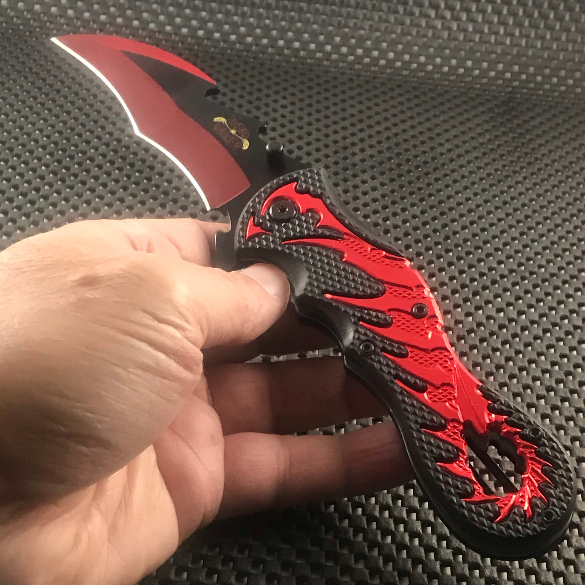 Fantasy Red & Black Dragon Tail Spring Assisted Folding Pocket Knife