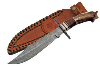 Real Damascus Steel Bowie Knife - Frontier Blades