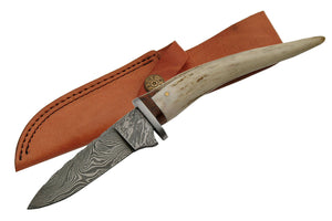 9.75" Stag Spike Damascus Skinning Knife - Frontier Blades