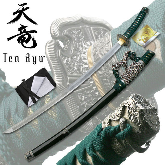 Ten Ryu 41 Hand Forged Carbon Steel Samurai Sword w/ Black Lacquer  Scabbard