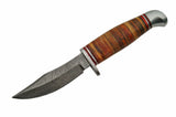8" Tiger Leather Damascus Handmade Skinning Knife - Frontier Blades