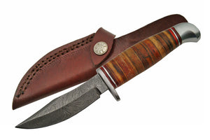 8" Tiger Leather Damascus Handmade Skinning Knife - Frontier Blades