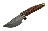 9.25" Wire Wrap Wooden Damascus Skinner Knife - Frontier Blades